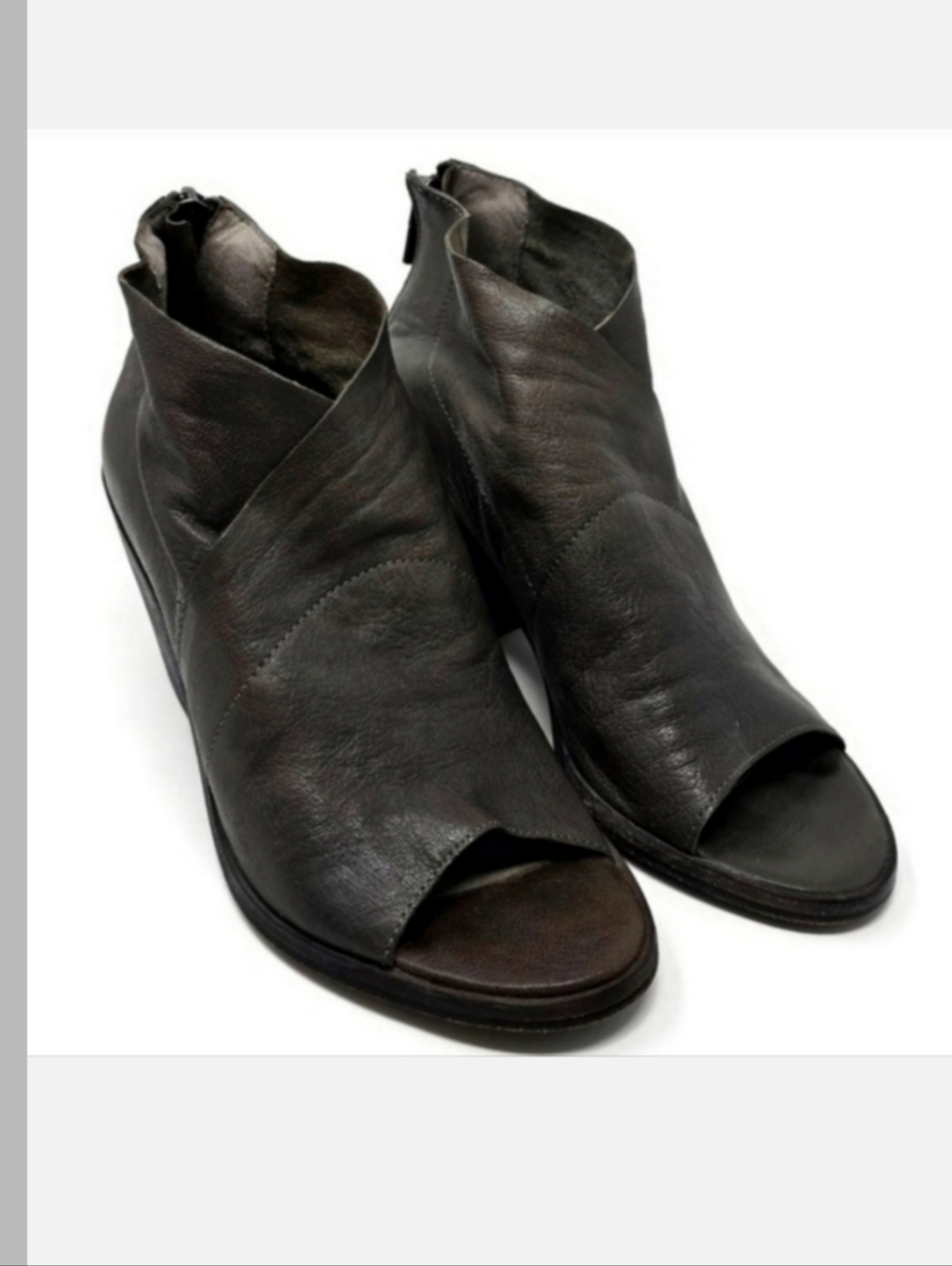 Eileen Fisher Ink Leather Peep Toe Wrap Ankle Booties Gray Womenโs Size 7